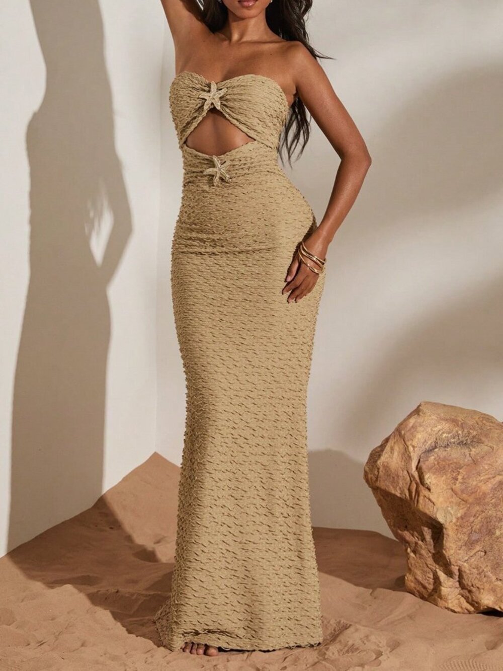 Apricot Sexy Knit Fitted Women's Dress - Picture 4 of 6